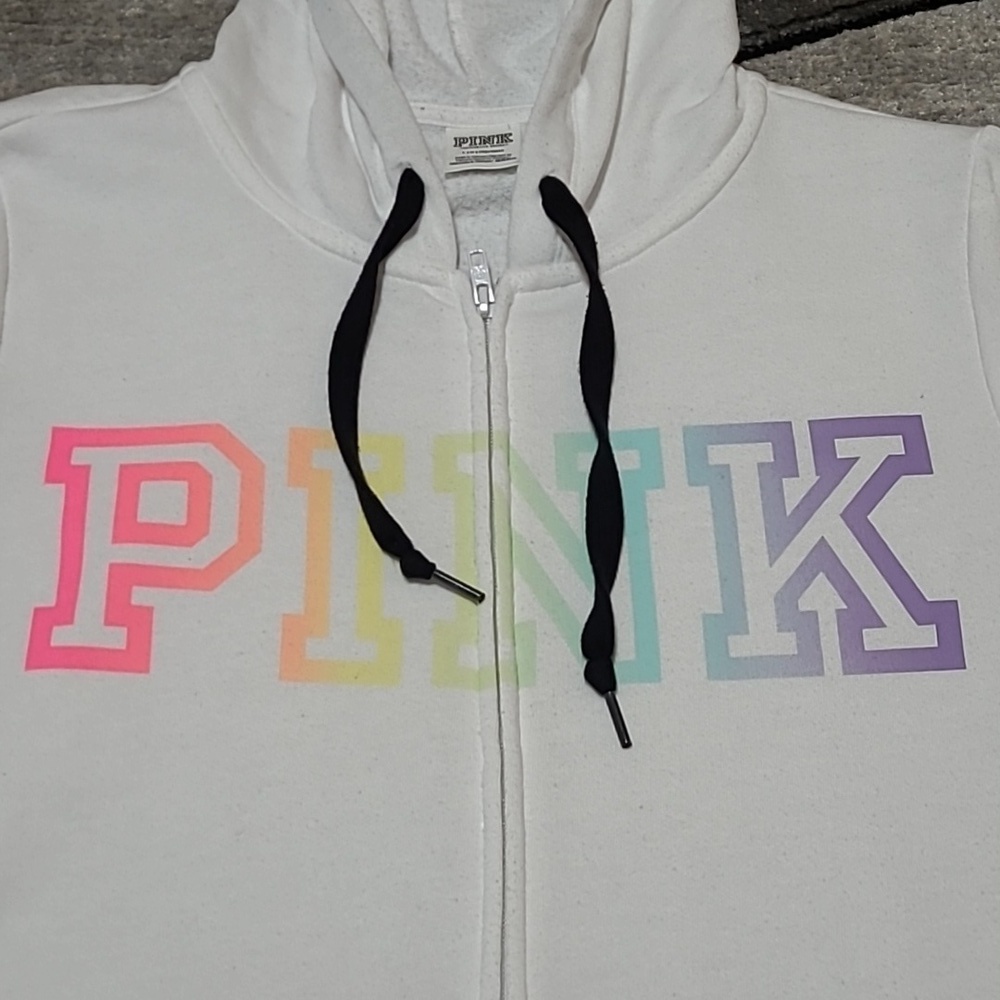 VS PINK 2021 RAINBOW GRADIENT LOGO FULL-ZIP HOODIE SWEATSHIRT - Picture 2 of 14